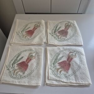 Set of Four Vintage Hula Dancer Napkins